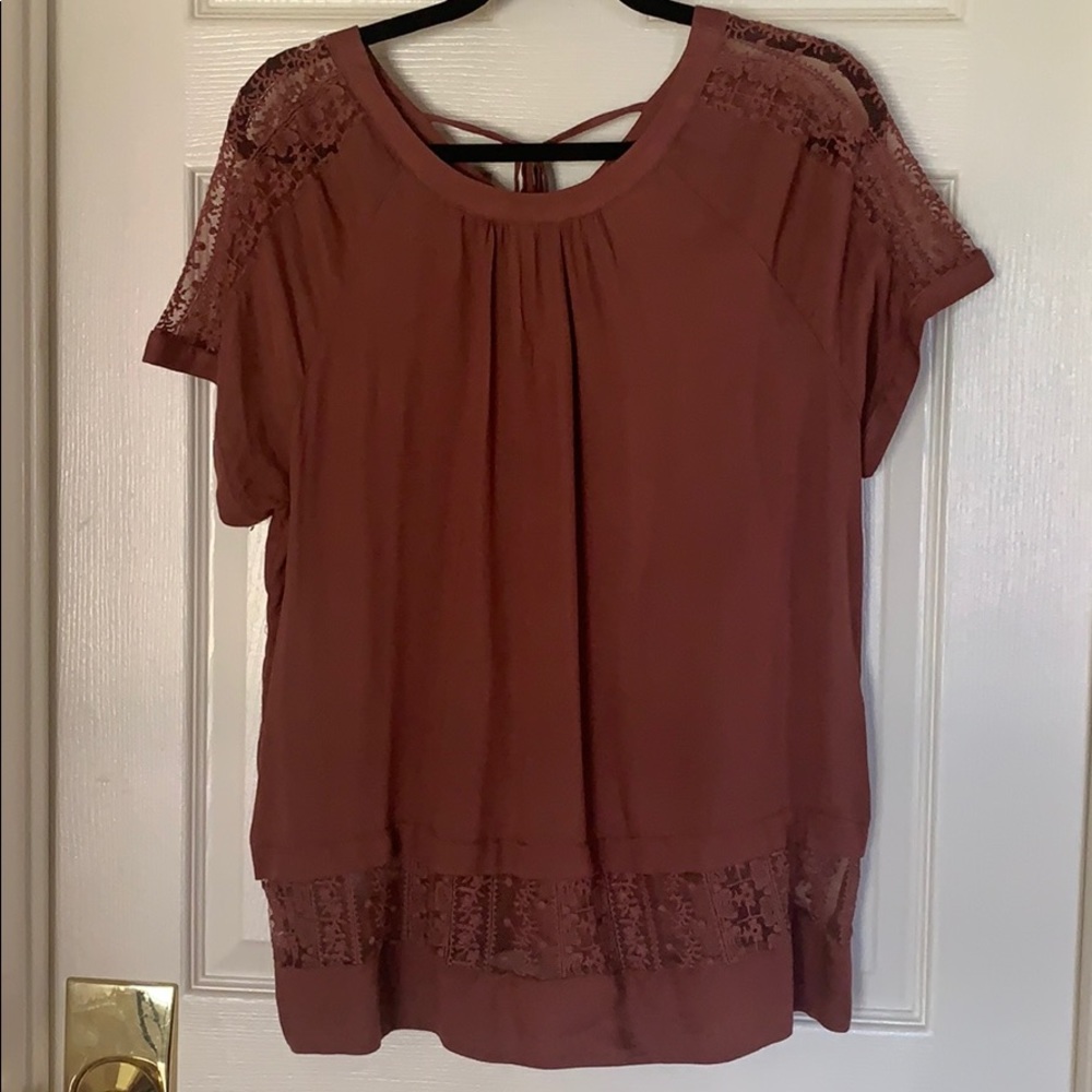 RO & DE CINNAMON LACE TRIM TOP